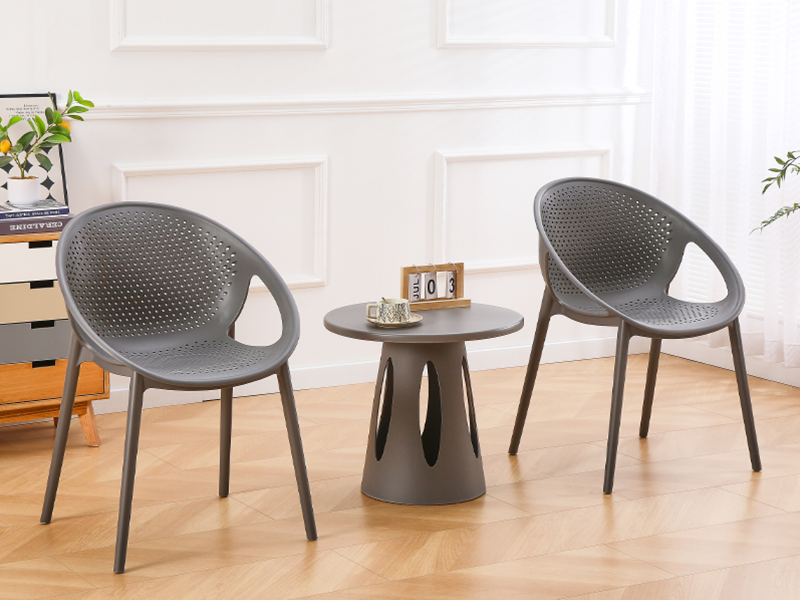 3-Piece Set Modern Perforated Bistro Chair & Coffee Table Set – Indoor & Outdoor Patio Furniture (3-Piece Set) Gray